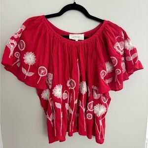 The Great. Dale top cherry red embroidered size 3